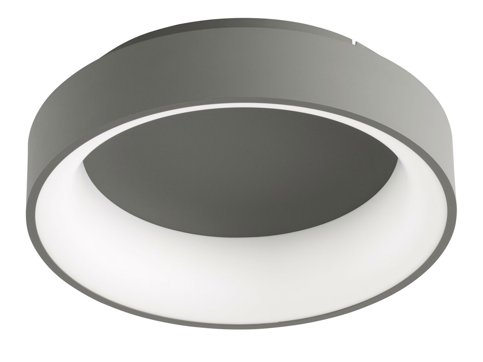 Moderne Deckenleuchte in Grau aus seitlicher Perspektive