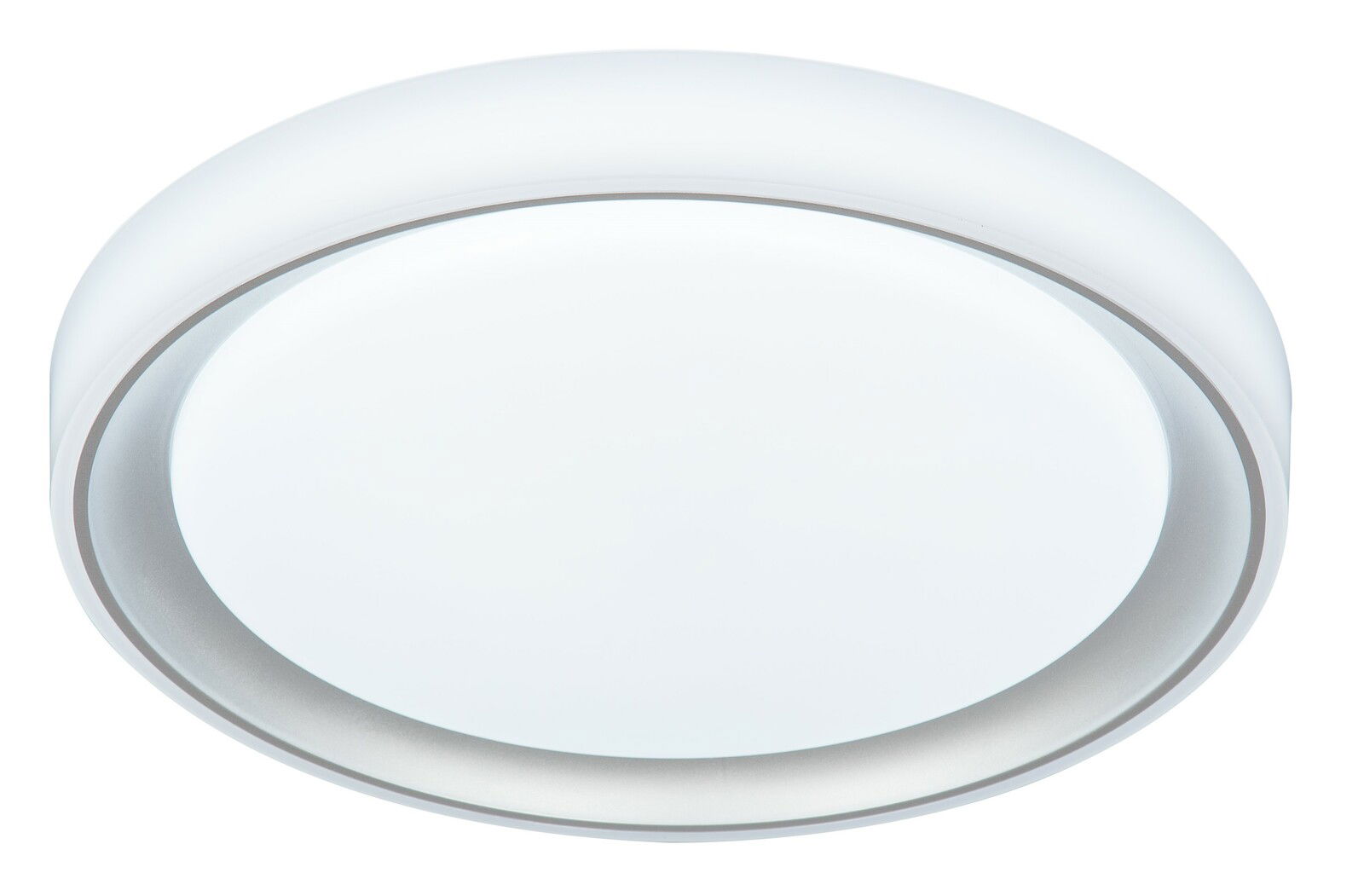 Runde LED-Deckenleuchte in Weiß, seitliche Perspektive