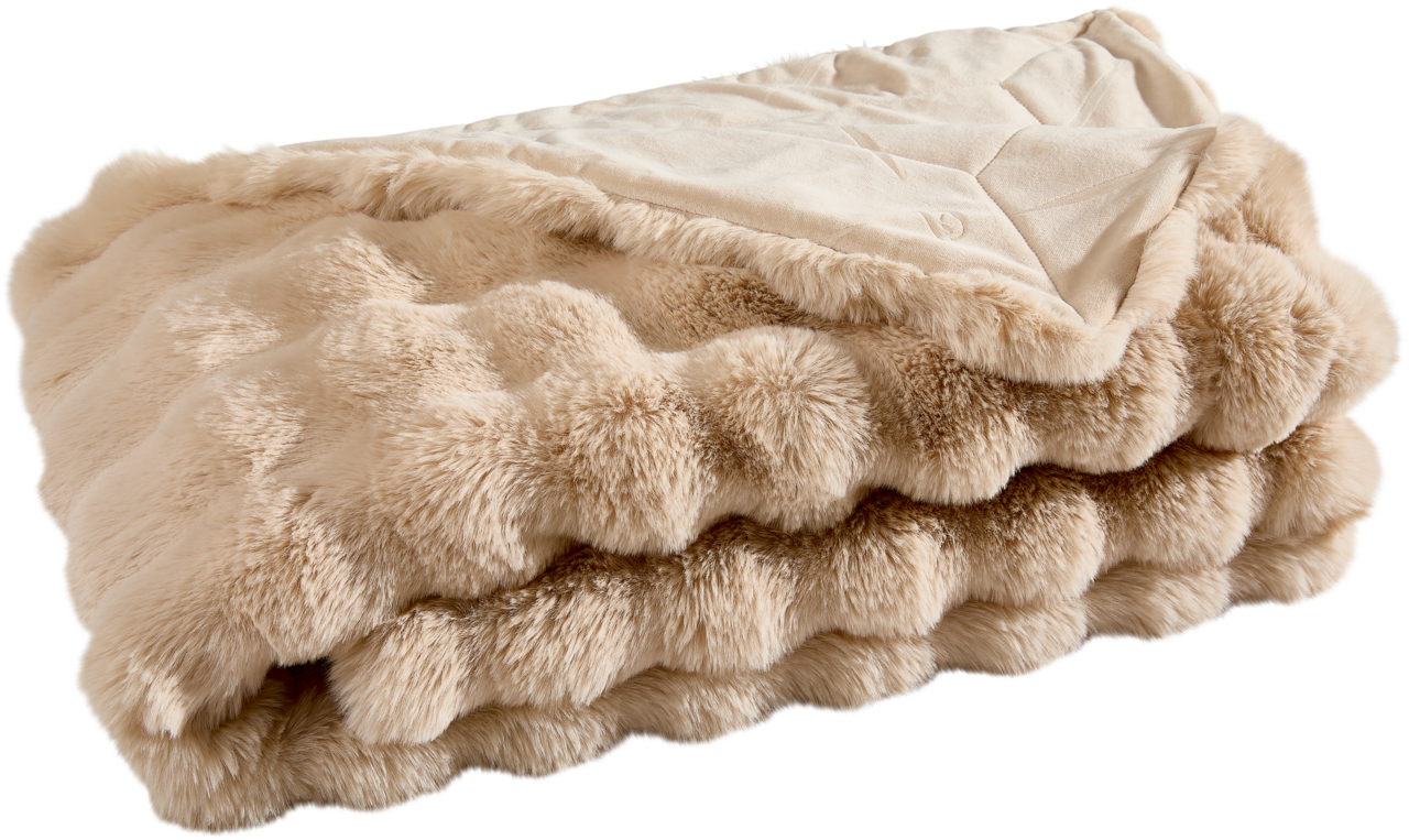 Dieter Knoll Felldecke Beige Felldecke in Nahaufnahme, gefaltet und von der Seite betrachtet