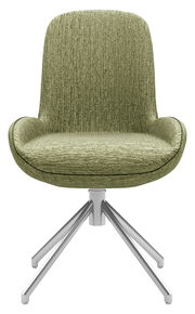 Moderner grüner Stuhl mit Metallbeinen, Frontalansicht