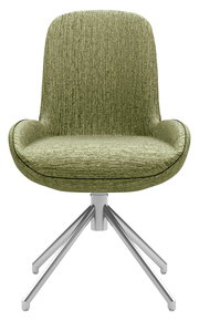 Moderner grüner Stuhl mit Metallbeinen, Frontalansicht