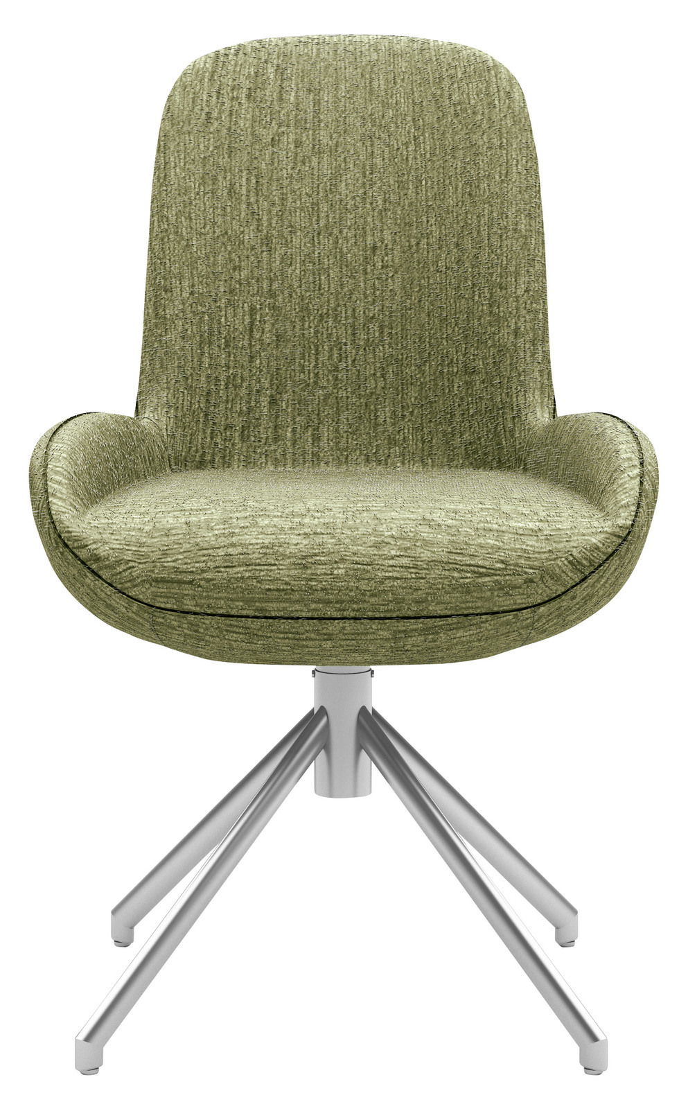 Moderner grüner Stuhl mit Metallbeinen, Frontalansicht