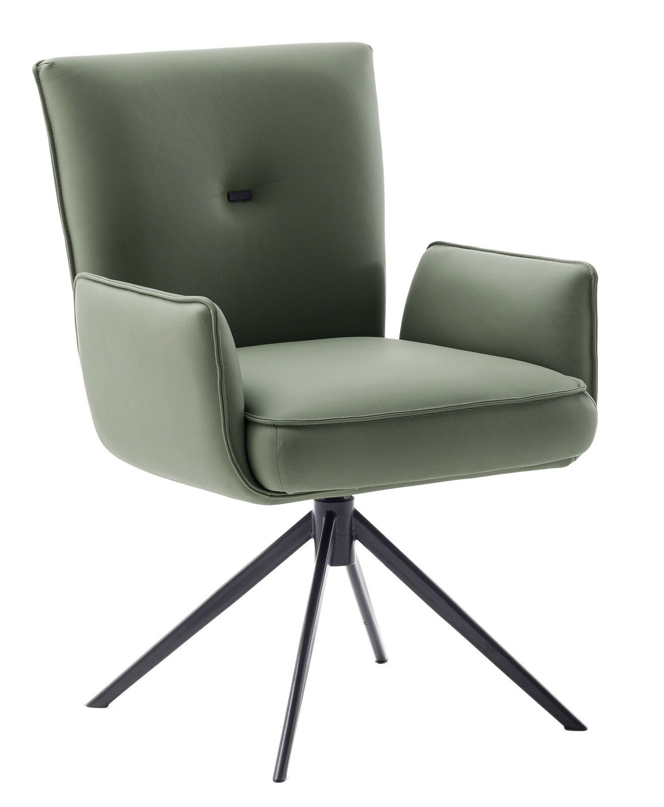 Valnatura Sessel MINATY Moderner grüner Sessel mit Armlehnen und schwarzem Metallgestell, seitliche Perspektive