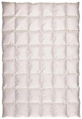 Weiße Steppdecke in rechteckiger Form, von oben betrachtet.