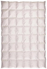 Weiße Steppdecke in rechteckiger Form, von oben betrachtet.