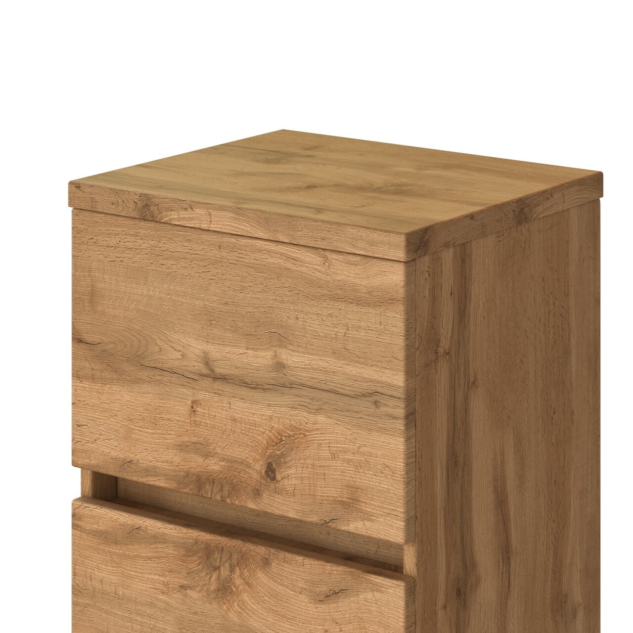 Holz-Unterschrank mit zwei Schubladen, Perspektive von vorne rechts