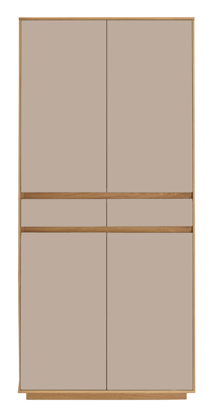 VOSS XL-Mehrzweckschrank V100 Frontansicht eines XL-Mehrzweckschranks mit vier Türen in neutralem Farbton und Holzrahmen.