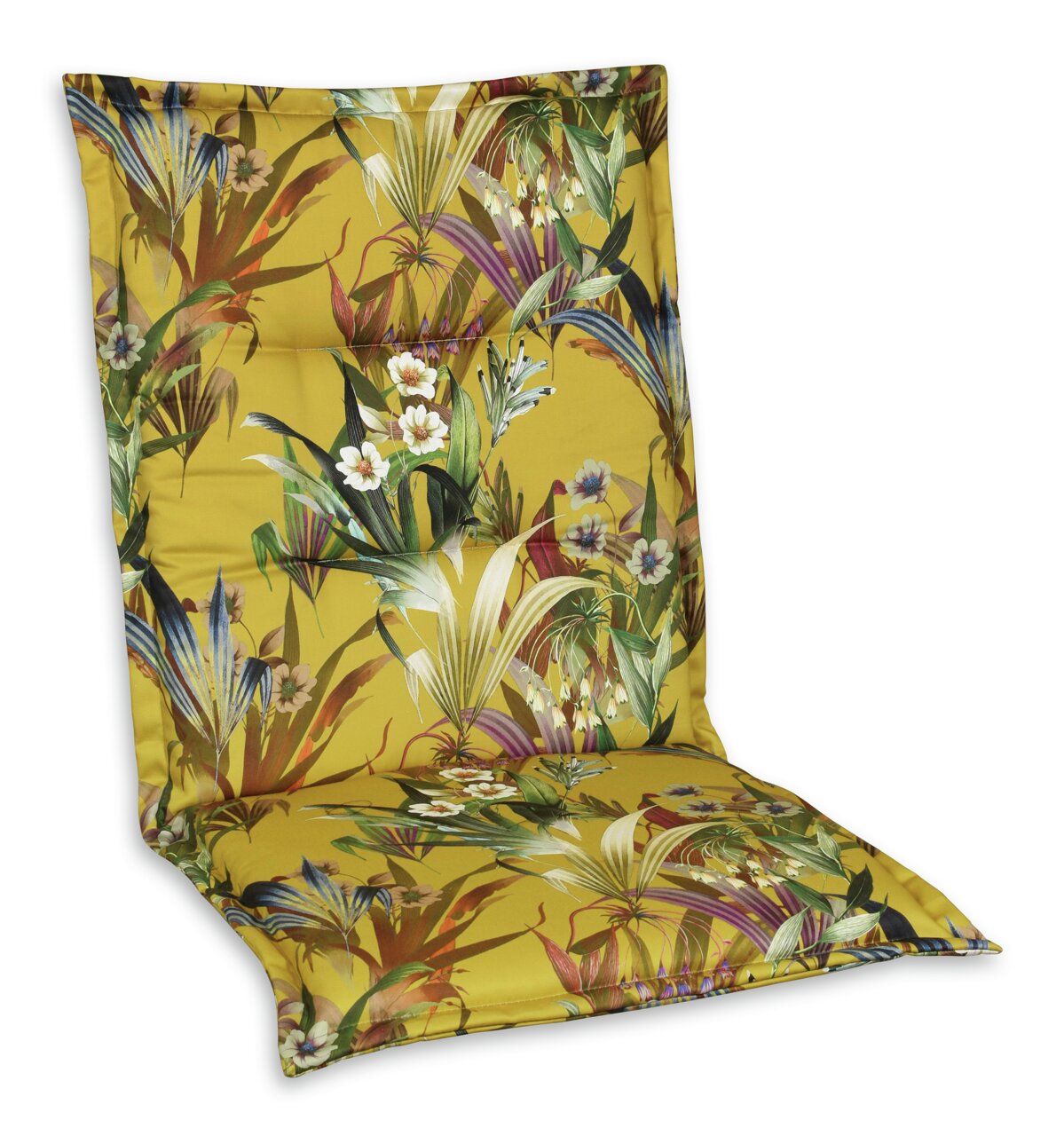 Schwienhorst Mittellehnauflage NAPOLI Mittellehnauflage mit tropischem Blumenmuster in Gelb- und Grüntönen, seitliche Perspektive