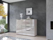 Moderne Schubkastenkommode in einem stilvollen Wohnzimmer, seitliche Perspektive