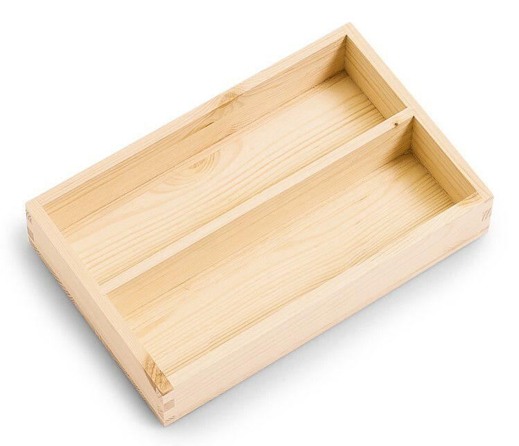 Holz-Allzweckkiste mit zwei Fächern, aus der Vogelperspektive fotografiert