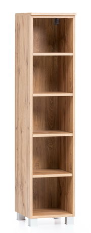 Holzregal mit fünf offenen Fächern, frontale Perspektive