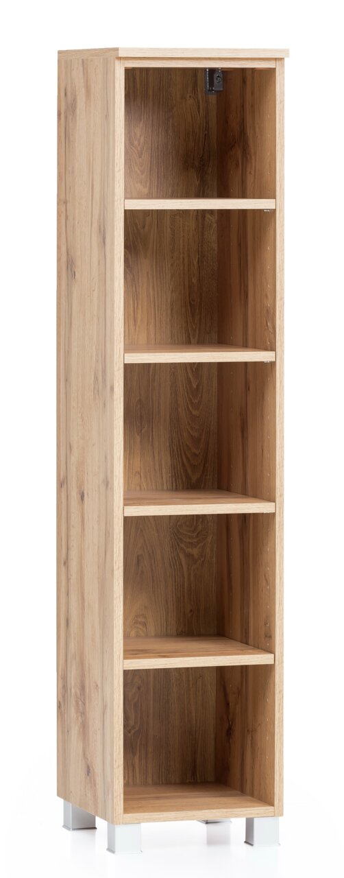 Houten plank met vijf open vakken, vooraanzicht