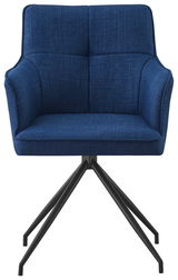 Blauer Armlehnstuhl mit schwarzem Metallgestell, Frontalansicht