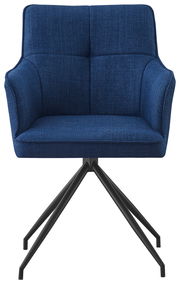 Blauer Armlehnstuhl mit schwarzem Metallgestell, Frontalansicht