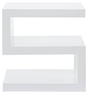 Moderner weißer Beistelltisch in Z-Form, seitliche Perspektive