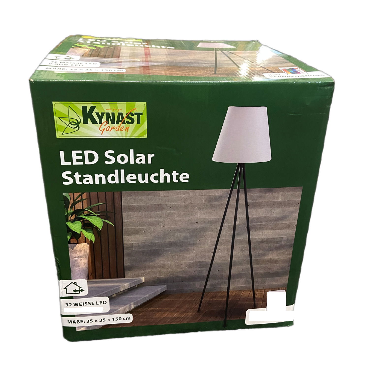 Verpackung der LED Solar Standleuchte 150cm von Kynast Garden, Vorderansicht