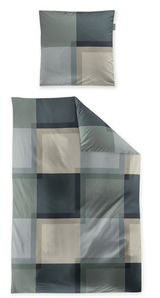 Bettwäsche-Set in 135x200cm mit modernem geometrischen Muster in Blau- und Grautönen, Draufsicht