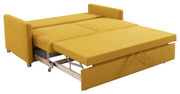 Gelbes Funktionssofa 160 in ausgezogener Position, seitliche Perspektive