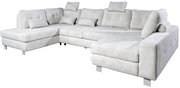 Großes, hellgraues Ecksofa in U-Form mit mehreren Kissen, aus einer leicht erhöhten Perspektive fotografiert.