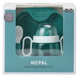 Babygeschirr-Set Mio in türkis mit Trinklernbecher, Löffel und Teller, Vorderansicht