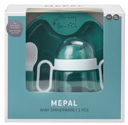 Babygeschirr-Set Mio in türkis mit Trinklernbecher, Löffel und Teller, Vorderansicht