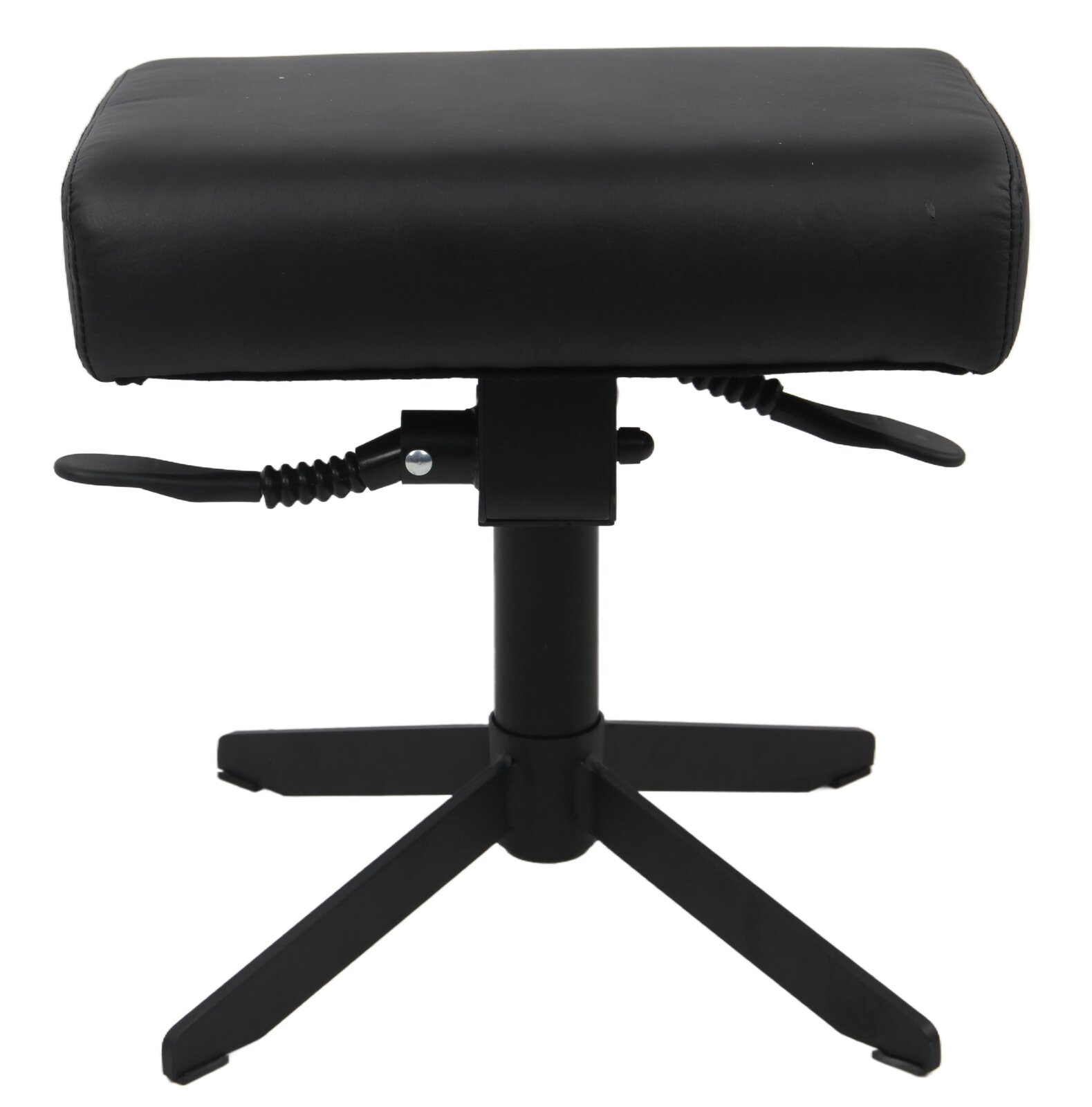 Schwarzer Gaming Hocker mit verstellbarer Höhe, seitliche Hebel, Vorderansicht