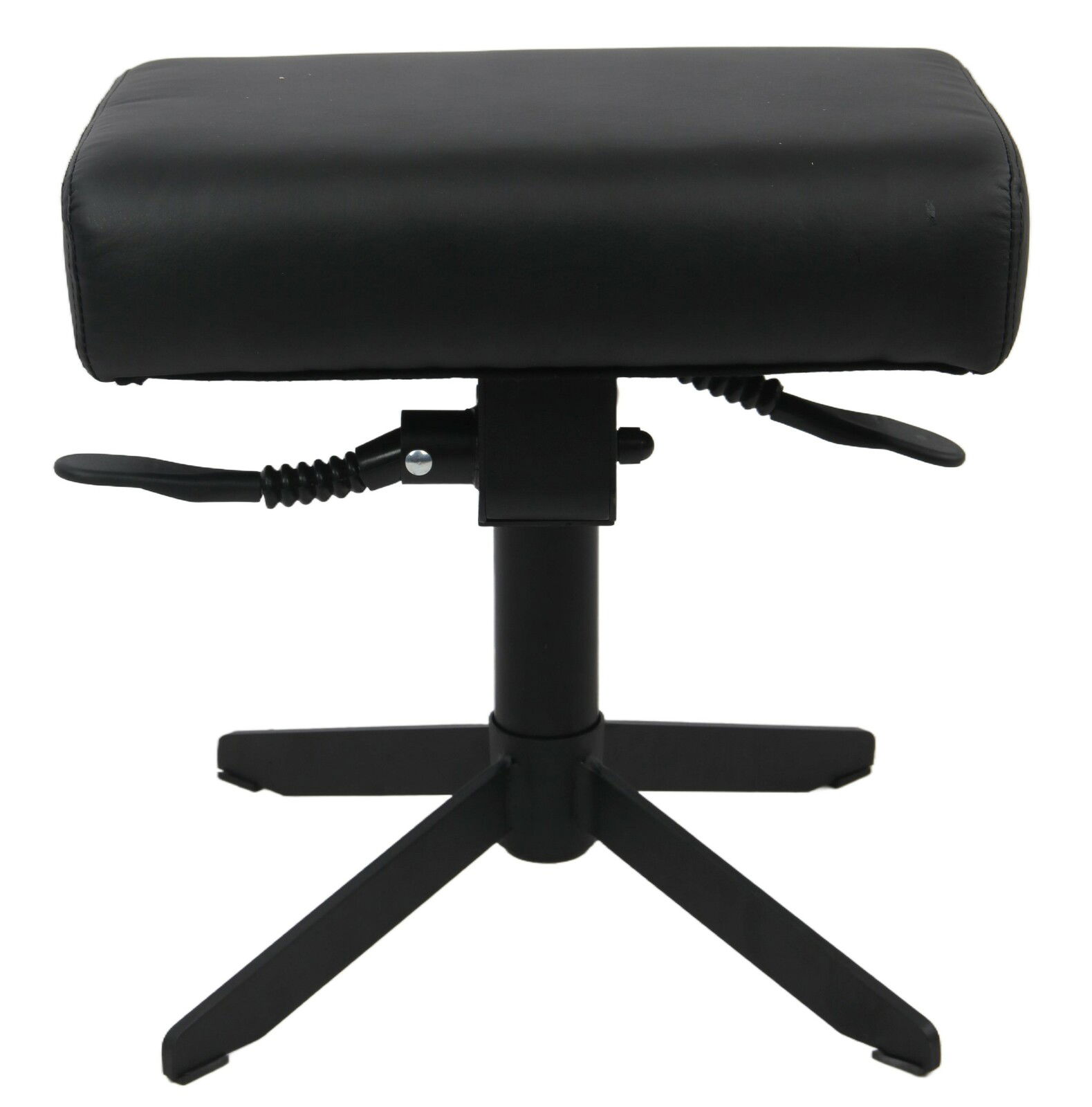 Schwarzer Gaming Hocker mit verstellbarer Höhe, seitliche Hebel, Vorderansicht