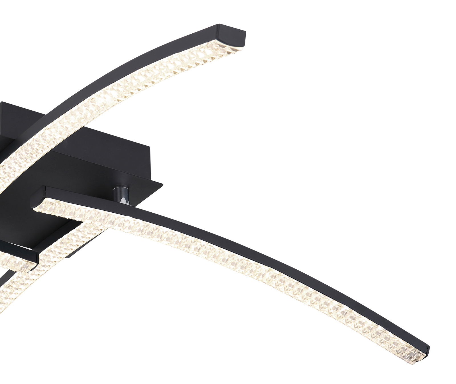 Moderne LED-Deckenleuchte Alois mit geschwungenen Armen, seitliche Perspektive