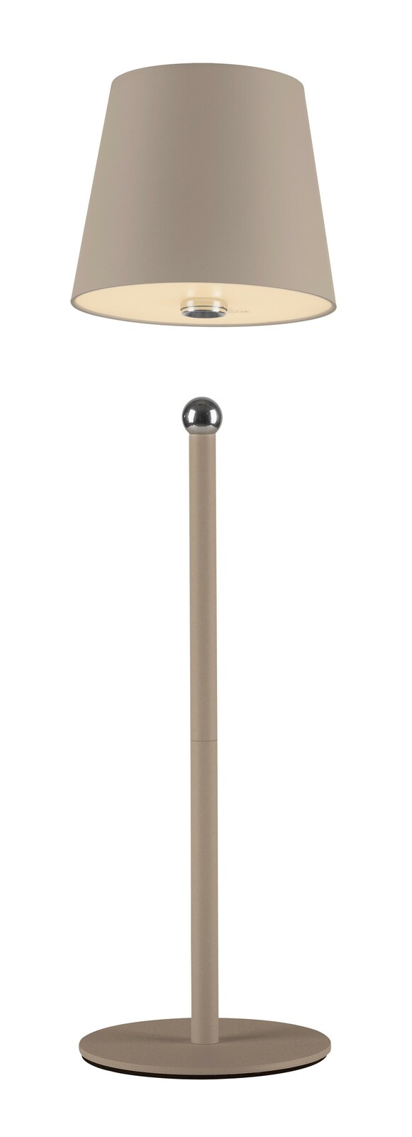 Akku-Tischleuchte BOTERIA in seitlicher Perspektive, mit modernem Design und neutraler Farbgebung.