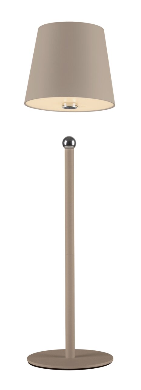 Akku-Tischleuchte BOTERIA in seitlicher Perspektive, mit modernem Design und neutraler Farbgebung.