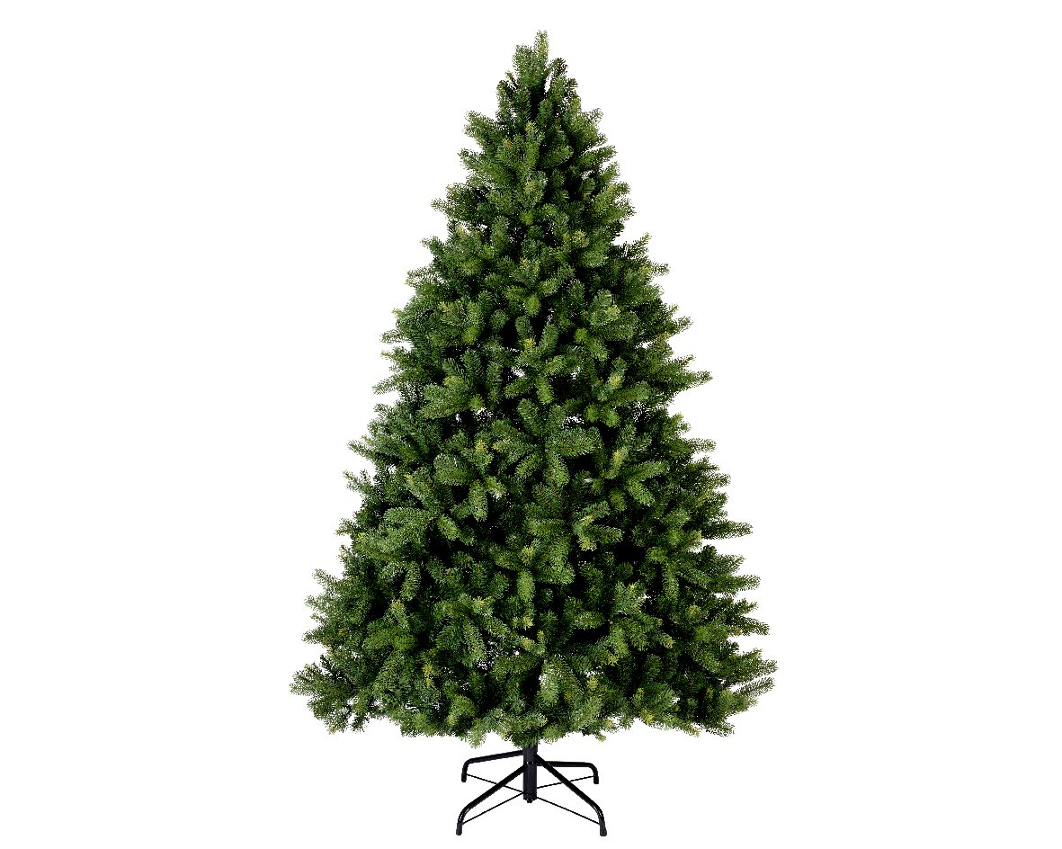Everlands Künstliche Kiefertanne FREIBURG 180cm Künstlicher Weihnachtsbaum in voller Größe, frontal fotografiert, mit dichtem grünen Nadelwerk und stabilem Metallständer.