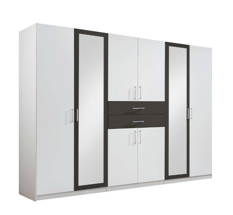 8-türiger Drehtürenschrank mit Spiegeln und Schubladen, Frontalansicht