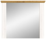 Spiegel mit weißem Rahmen und Holzleiste, Frontalansicht