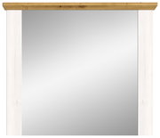 Spiegel mit weißem Rahmen und Holzleiste, Frontalansicht