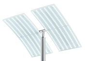 Nahaufnahme der Stehleuchte ANDY mit zwei rechteckigen, leuchtenden LED-Panels in modernem Design.