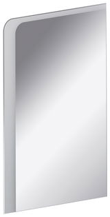Rechteckiges Spiegelelement mit abgerundeter Ecke, seitliche Perspektive