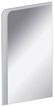 Rechteckiges Spiegelelement mit abgerundeter Ecke, seitliche Perspektive