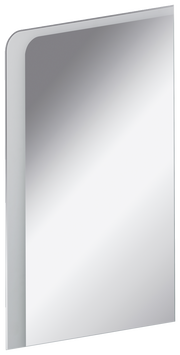 Rechteckiges Spiegelelement mit abgerundeter Ecke, seitliche Perspektive