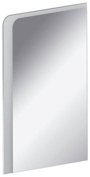Rechteckiges Spiegelelement mit abgerundeter Ecke, seitliche Perspektive