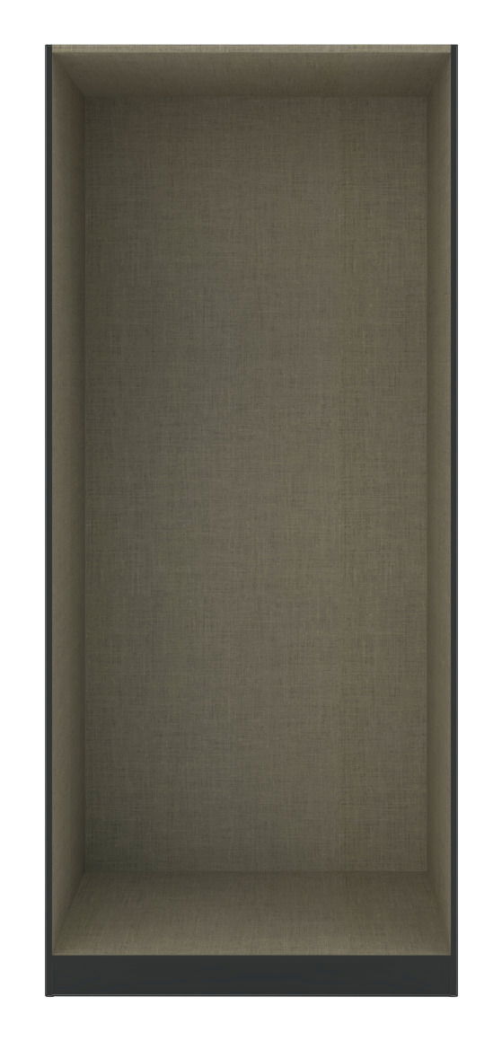 Vorderansicht eines leeren Kleiderschrank-Korpus in neutralem Farbton, geeignet für vielseitige Einrichtungsmöglichkeiten.