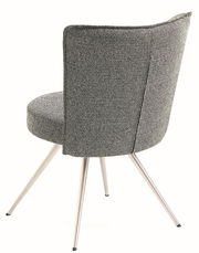 Moderner Stuhl mit grauem Stoffbezug und Metallbeinen, Rückansicht