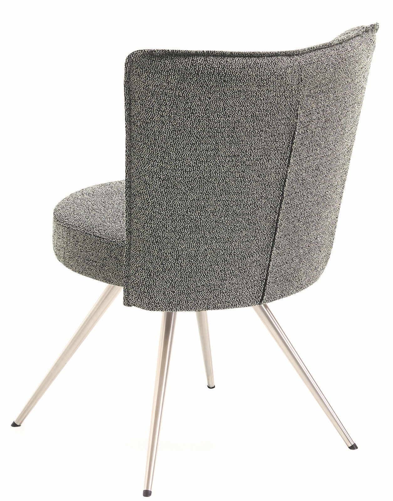 Moderner Stuhl mit grauem Stoffbezug und Metallbeinen, Rückansicht