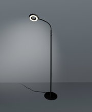 Moderne LED-Steh- und Leseleuchte in schwarzem Design, seitliche Perspektive
