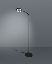 Moderne LED-Steh- und Leseleuchte in schwarzem Design, seitliche Perspektive