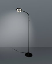 Moderne led-staande lamp en leeslamp in zwart, zijaanzicht