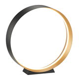 Moderne Tischleuchte LOOP in Ringform mit goldener und schwarzer Oberfläche, seitliche Perspektive