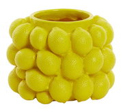 Gelbe Vase mit Zitronenstruktur, seitliche Perspektive