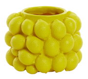 Gelbe Vase mit Zitronenstruktur, seitliche Perspektive
