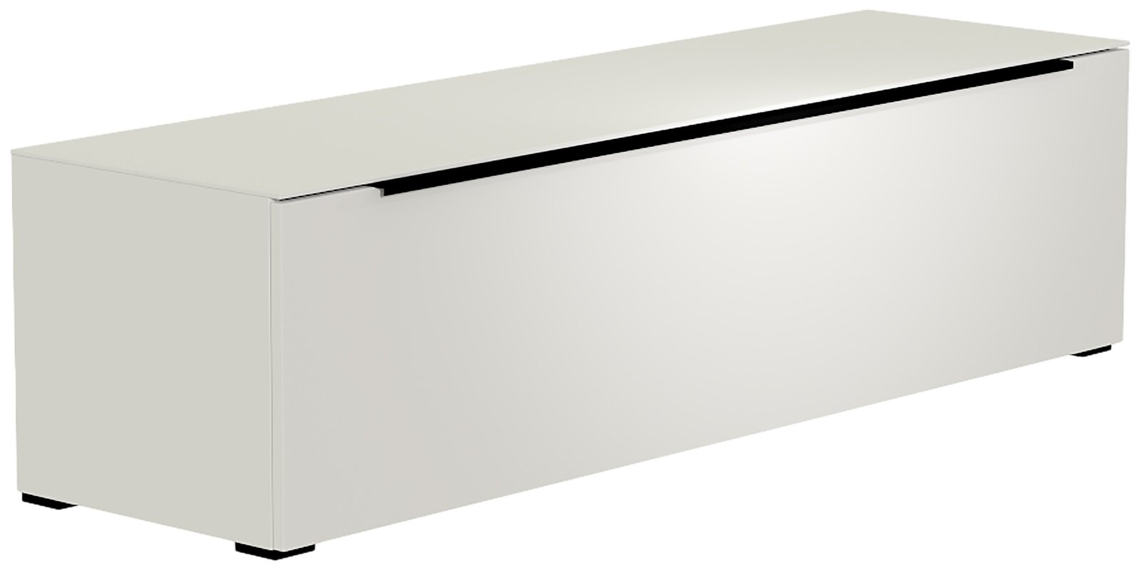 Weißes TV-Lowboard aus seitlicher Perspektive