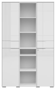 Moderner weißer Aktenschrank mit zwei Türen und offenen Regalfächern, Frontalansicht